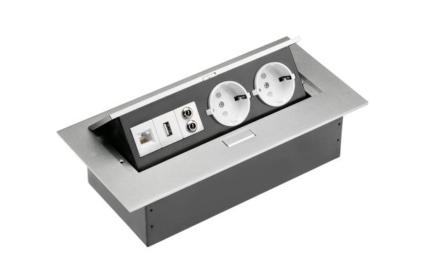 UGRADNA UTIČNICA 2xšuko 2xUSB, Audio, RJ45 SIVA
