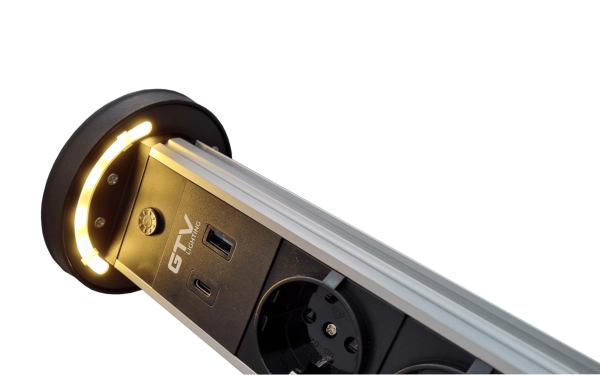 KONZOLA PRIKLJUČNA UGRADNA fi90mm SA SVJETLOM 2xŠUKO USB A+C WIRELESS PUNJAČ CRNA CAMINO S KABELOM - Image 2