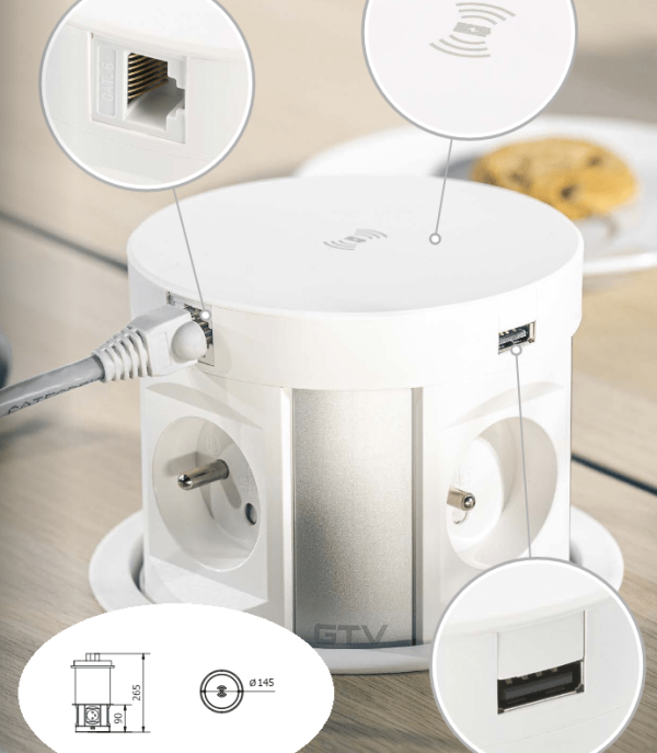 KONZOLA PRIKLJUČNA UGRADNA 4xŠUKO 2xUSB 2xRJ45 WIRELESS PUNJAČ COMFORT PLUS - Image 2