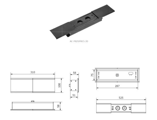 KONZOLA UGRADNA 2xŠUKO USB A+C HDMI RJ45 CRNA PRESTINO - Image 3