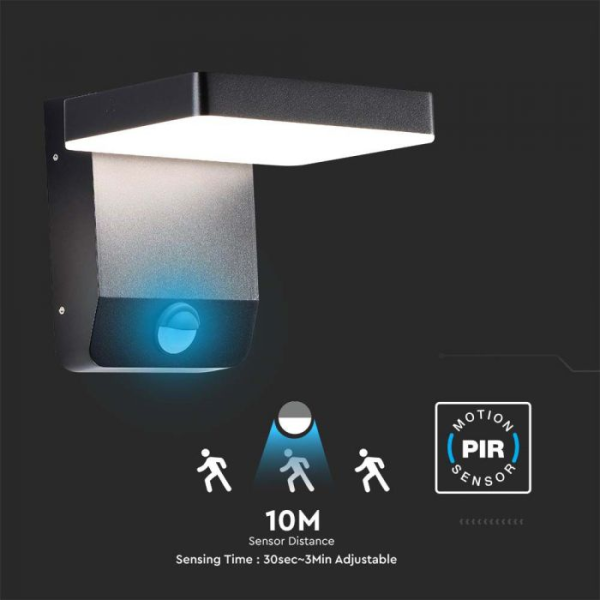 V-TAC Zidna LED četvrtasta svjetiljka sa senzorom 17W 4000K - IP65 crna - Image 3
