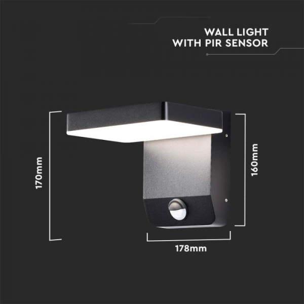 V-TAC Zidna LED četvrtasta svjetiljka sa senzorom 17W 4000K - IP65 crna - Image 5