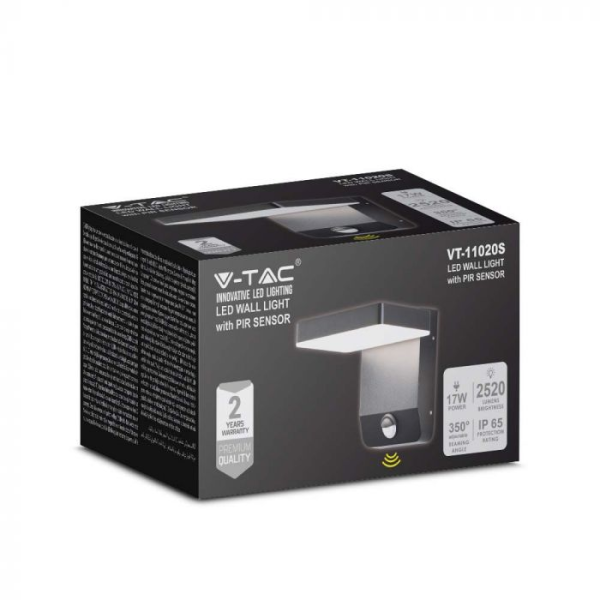 V-TAC Zidna LED četvrtasta svjetiljka sa senzorom 17W 4000K - IP65 crna - Image 6