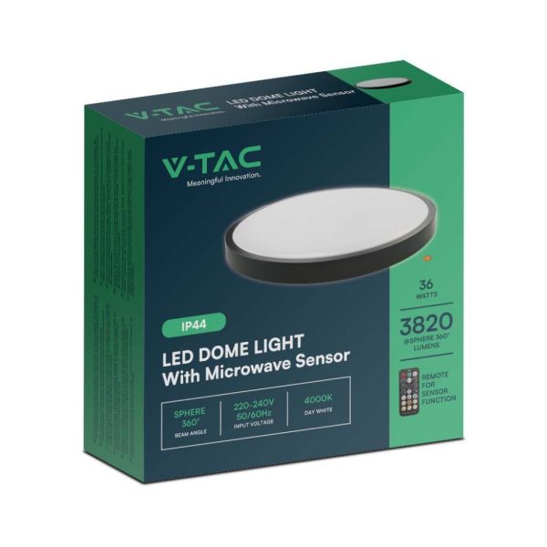 36W LED plafonjera s mirkovalnim senzorom-okrugla s crnim rubom 4000K IP44 - Image 4