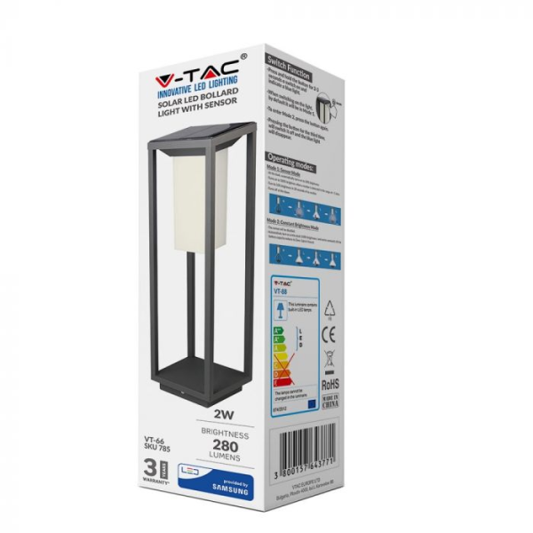 LED solarna lampa SAMSUNG čip 3000K, siva - Image 6