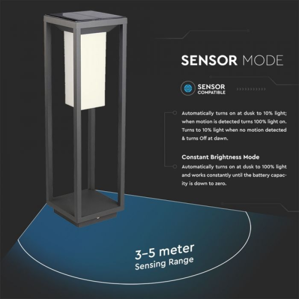 LED solarna lampa SAMSUNG čip 3000K, siva - Image 4