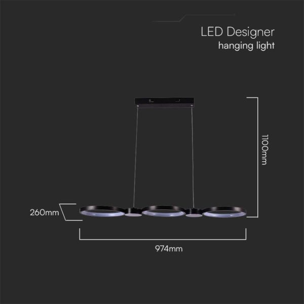 38W LED dizajnerska viseća svjetiljka crna 4000K - Image 5