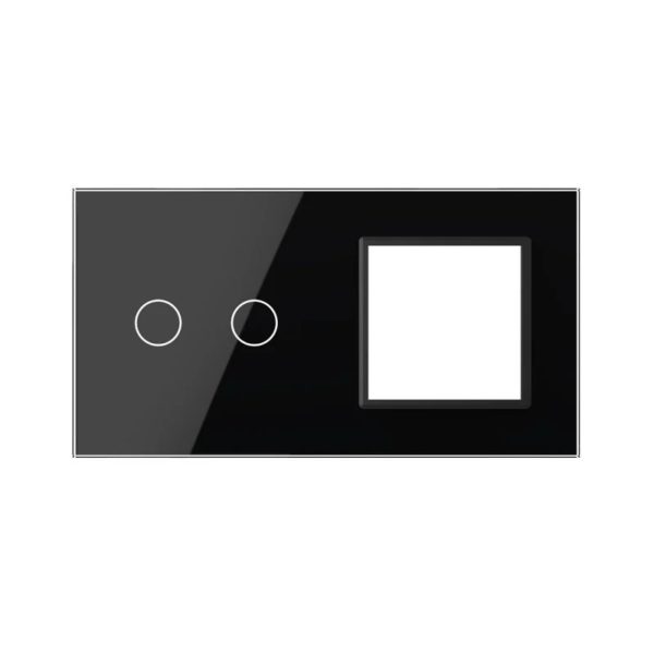 Stakleni panel za prekidače x2 + jednostruki okvir za module s metalnim nosačem, crni