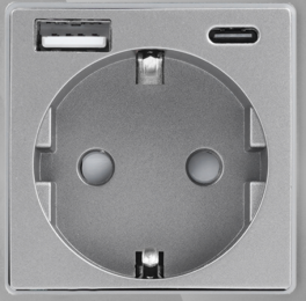 Modul za jednostruku EU utičnicu+USB A i USB C 20W, sivi