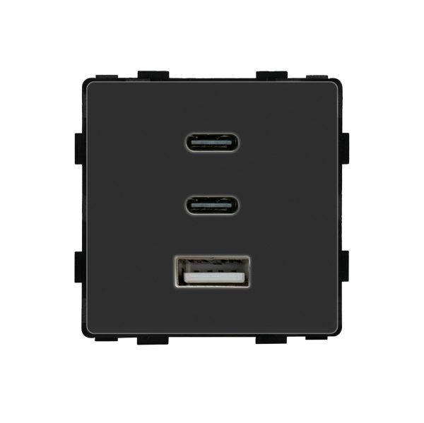 Modul za utičnicu s brzim punjenjem, 65W, USB A+ 2XUSB C, crni