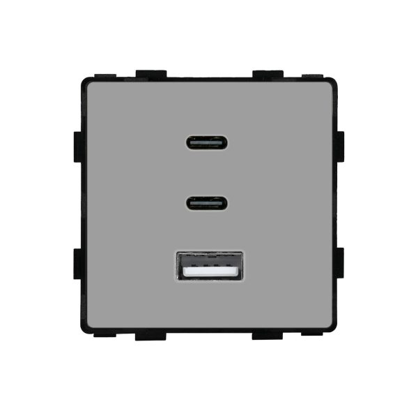 Modul za utičnicu s brzim punjenjem, 65W, USB A+ 2XUSB C, sivi