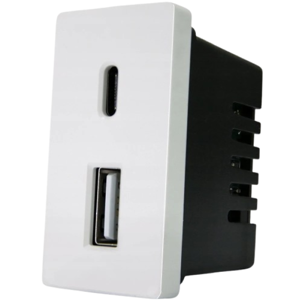 Modul za 1/2 za brzi punjač USB A+USB C, 20W, bijeli