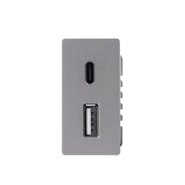 Modul 1/2 za brzi punjač USB A+USB C, 20W, sivi