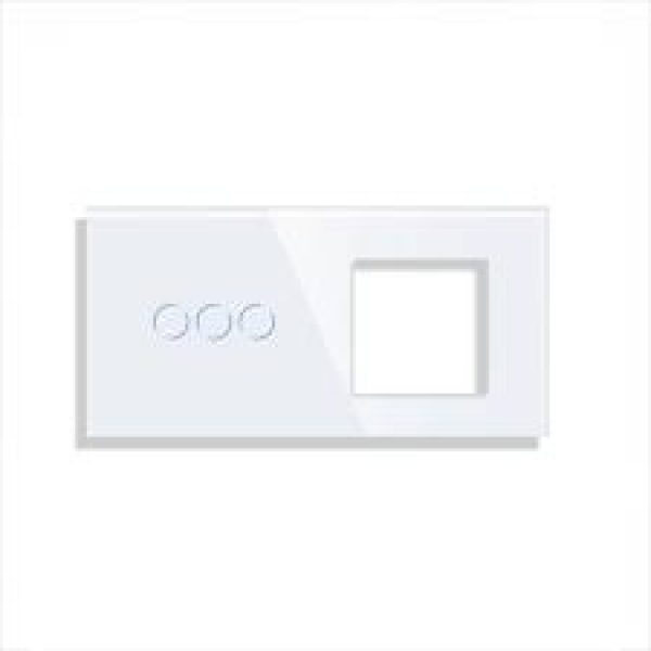 Stakleni panel za prekidače 3x + okvir za module, bijeli