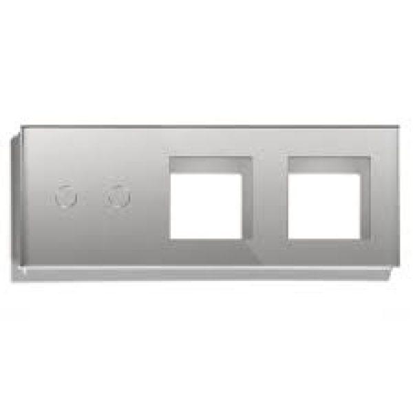 Stakleni panel za prekidače, 2 + 2x okvir s metalnim nosačem, sivi