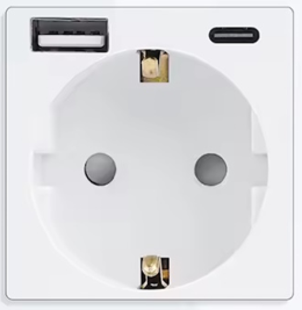 Modul za jednostruku EU utičnicu+ USB A i USB C 20W, bijeli