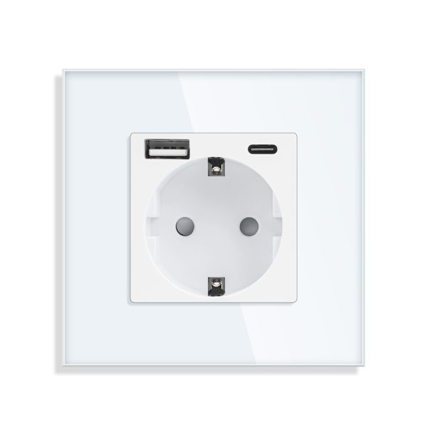 Jednostruka EU utičnica + USB A i USB C 20W, bijela