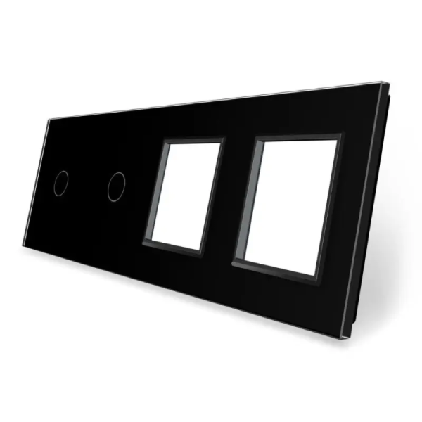 Stakleni panel za prekidače, 1+1+ dva okvira, crni