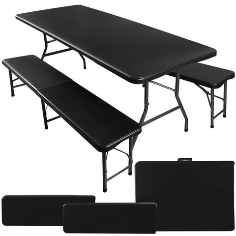 Sklopivi vrtni stol 180 cm + 2 klupe - crni - Slika 5