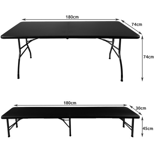 Sklopivi vrtni stol 180 cm + 2 klupe - crni - Slika 4