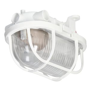 OVAL-7040T/P, Rasvjeta fixture, 40W, E27, IP44, IK10, Prozirna polycarbonate lampshade, polypropylene base, plastic grid, Bijela