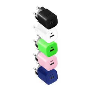 Mains charger eXc CUBE, 2xUSB (type A+C), 33W, quick charge, color mix