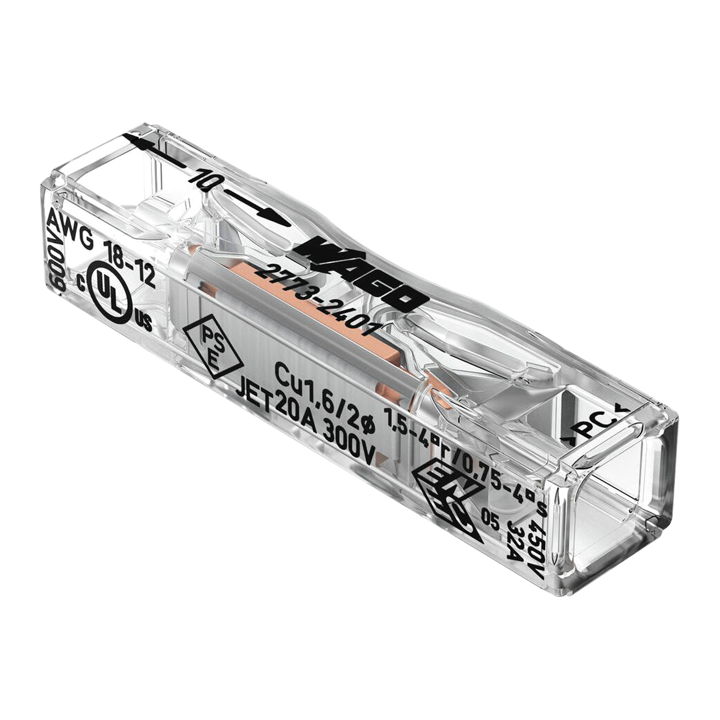WAGO 1-wire clamp splicing connector, double-side, Za rigid conductors 221-2411, 0,2-4,00mm²,5 Kom