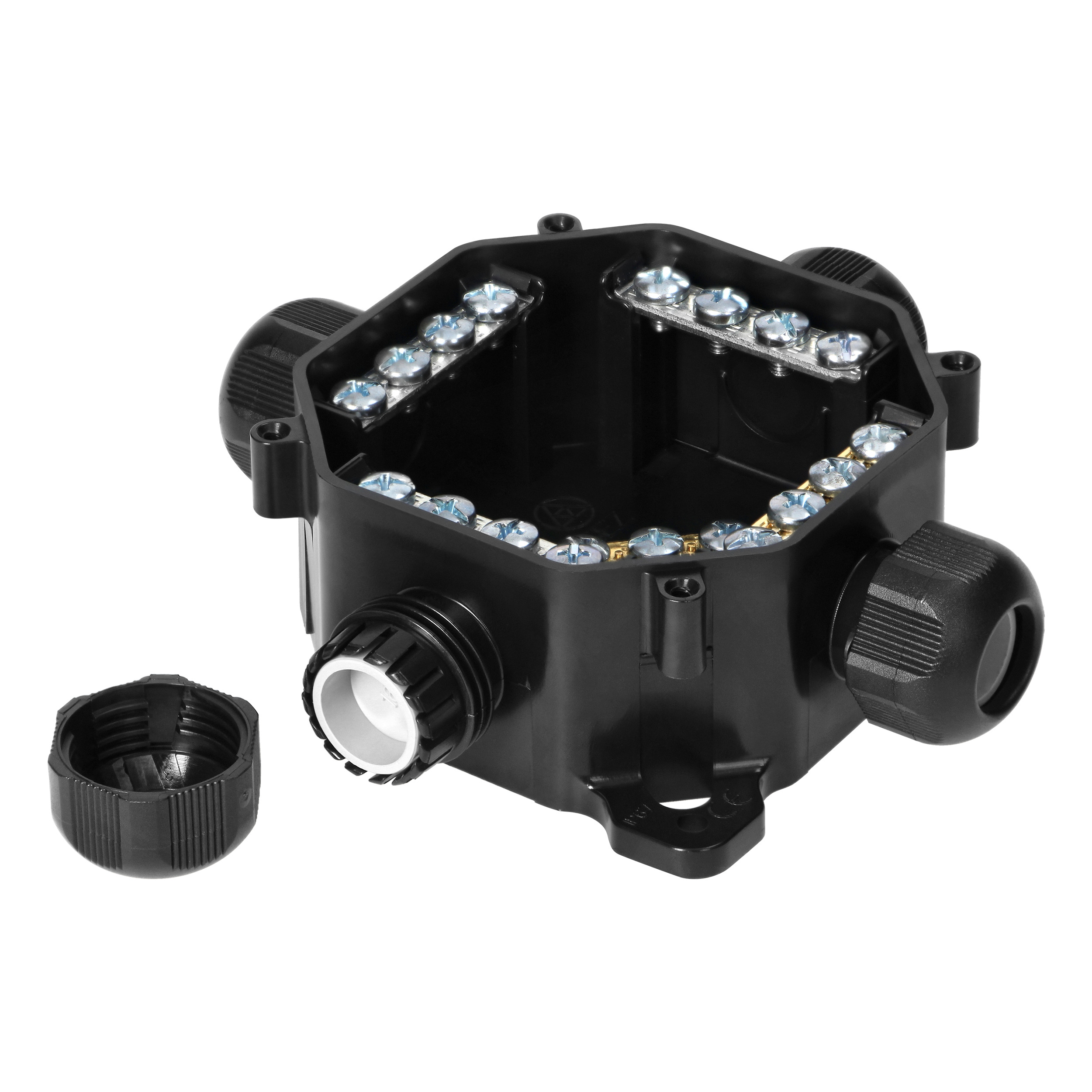 Hermetic junction box, 4 glands, 122 x 122mm, Crna - Slika 4