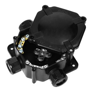 Hermetic junction box, 4 glands, 144 x 144mm, Crna