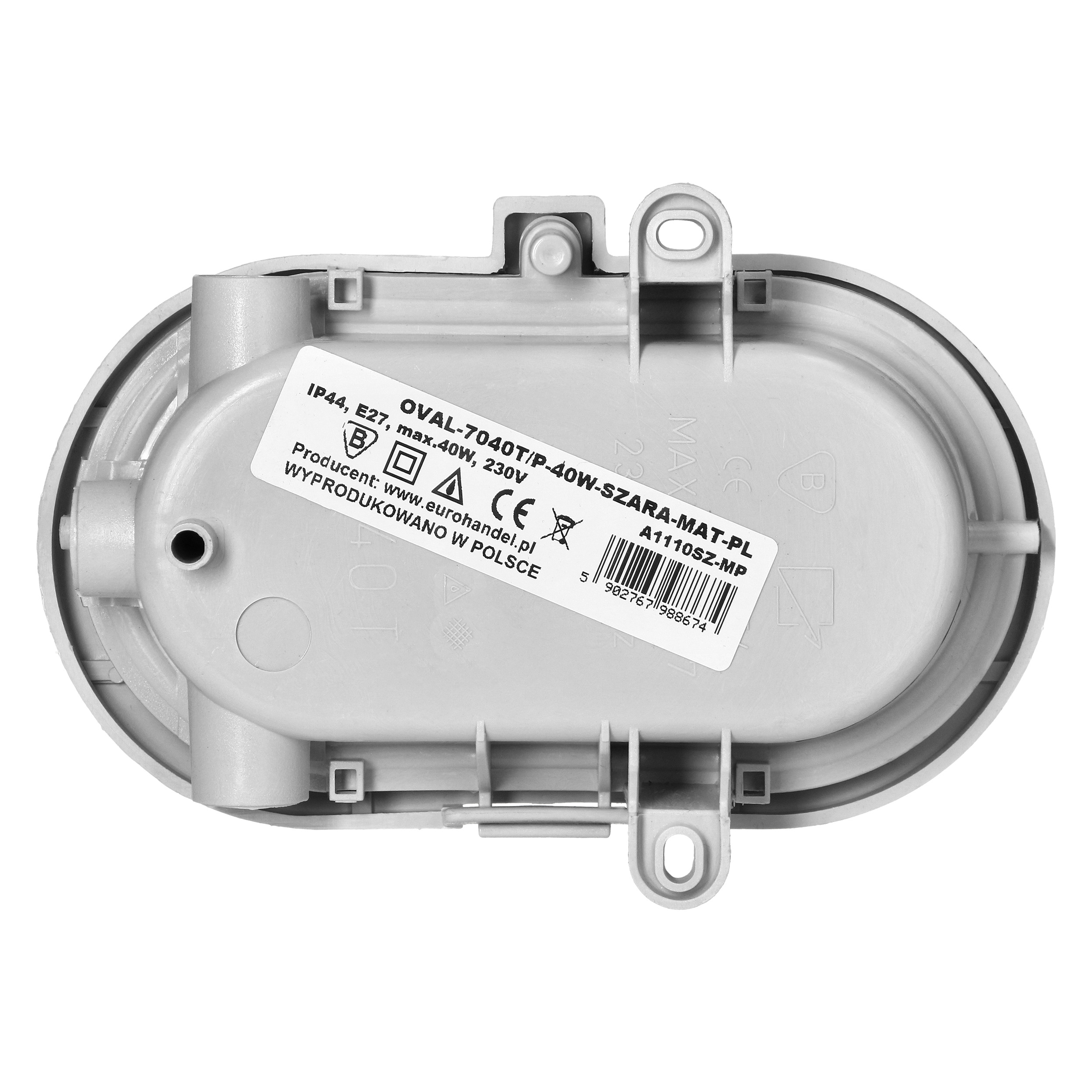OVAL 7040T/P, Rasvjeta fixture, 40W, E27, IP44, IK10, matte Kom shade, plastic cover, PP base, Siva - Slika 4