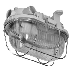 OVAL 7040T, Rasvjeta fixture, 40W, E27, IP44, IK10, clear Kom shade, steel cover, PP base, Siva