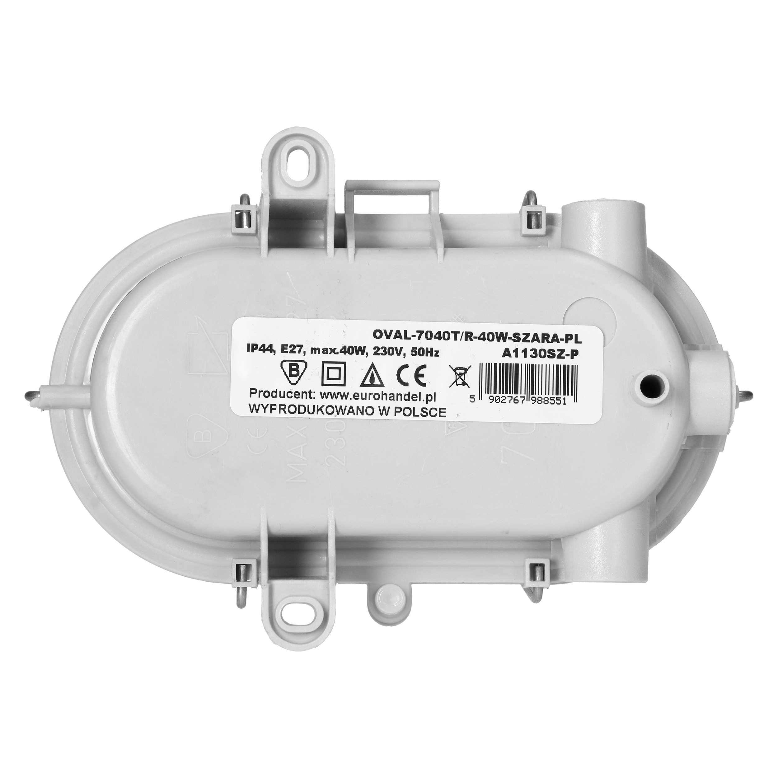 OVAL 7040T/R, Rasvjeta fixture, 40W, E27, IP44, IK10, clear Kom shade, foldable steel cover, PP base, Siva - Slika 4
